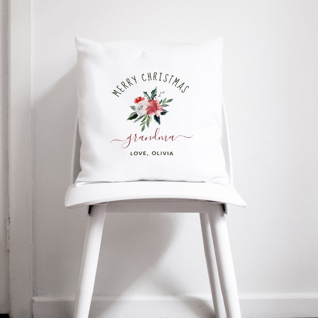 Frohe Weihnachten Oma | Hübsche Aquarellblume Kissen (Von Creator hochgeladen)