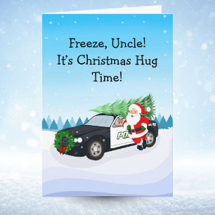 Frohe Weihnachten Onkel! Santa mit Polizeiauto Karte