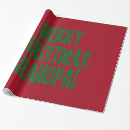 Frohe Weihnachten Opa Green Stars Typografie Rot Geschenkpapier