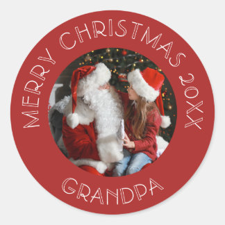 Frohe Weihnachten Opa | Santa Red Foto Runder Aufkleber