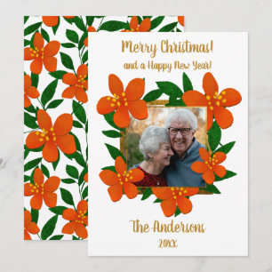Frohe Weihnachten Orange Red Florals Foto
