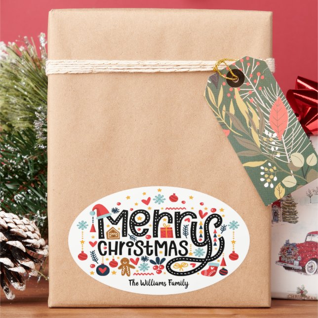 Frohe Weihnachten Ovaler Aufkleber (Feiertag)