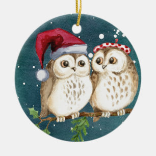 Frohe Weihnachten Owls Keramikornament