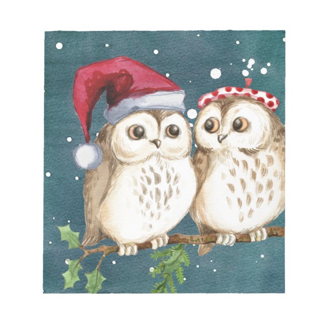 Frohe Weihnachten Owls Notizblock (Vorderseite)