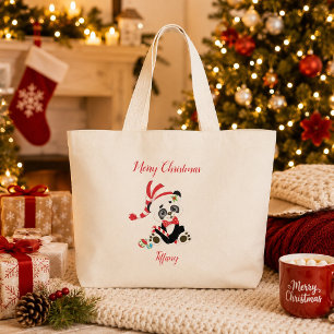 Frohe Weihnachten Panda Bear Jumbo Stoffbeutel