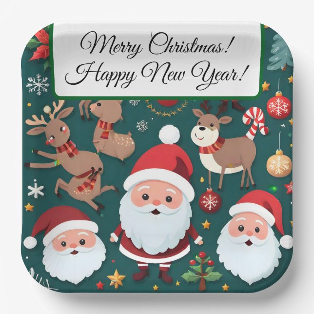 Frohe Weihnachten Papier Teller (Vorderseite)