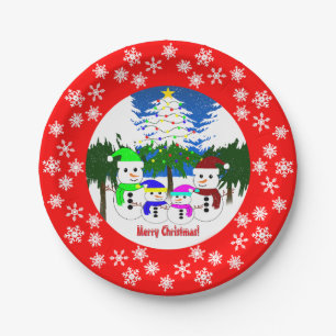 Frohe Weihnachten! Papierplatte der Snowman-Famili Pappteller