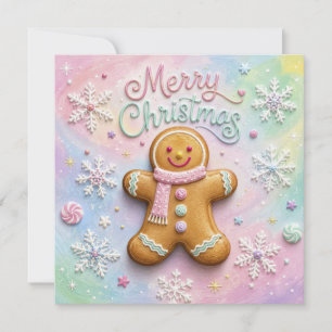 Frohe Weihnachten Pastell-Lebkuchenmann-Schneefloc Karte