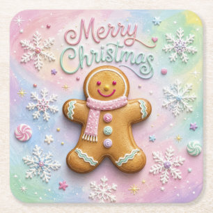 Frohe Weihnachten Pastell-Lebkuchenmann-Schneefloc Rechteckiger Pappuntersetzer