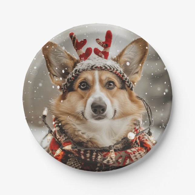 Frohe Weihnachten Pembroke Welsh Corgi Dog Pappteller (Vorderseite)