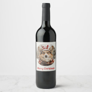 Frohe Weihnachten Pembroke Welsh Corgi Dog Weinetikett