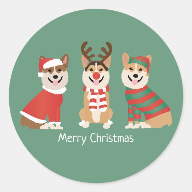 Frohe Weihnachten Pembroke Welsh Corgi Hunde Runder Aufkleber (Vorderseite)