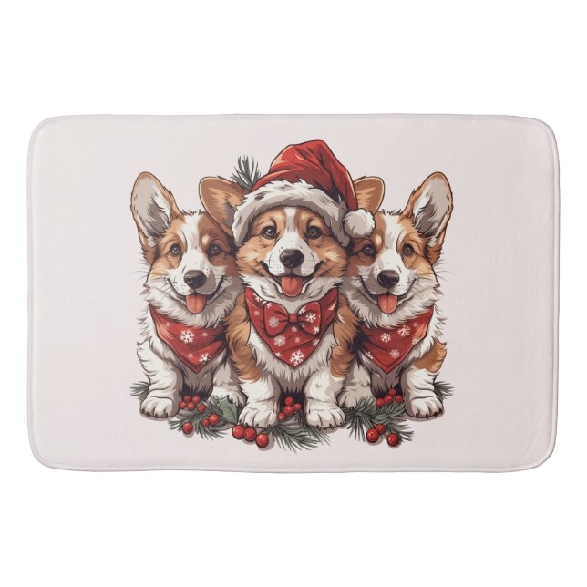 Frohe Weihnachten Pembroke Welsh Corgi Welpen Badematte (Vorderseite)