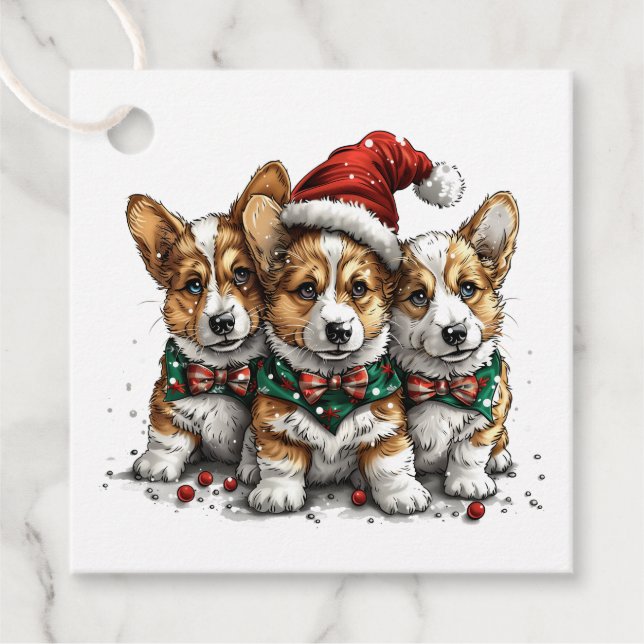Frohe Weihnachten Pembroke Welsh Corgi Welpen Geschenkanhänger (Vorderseite)