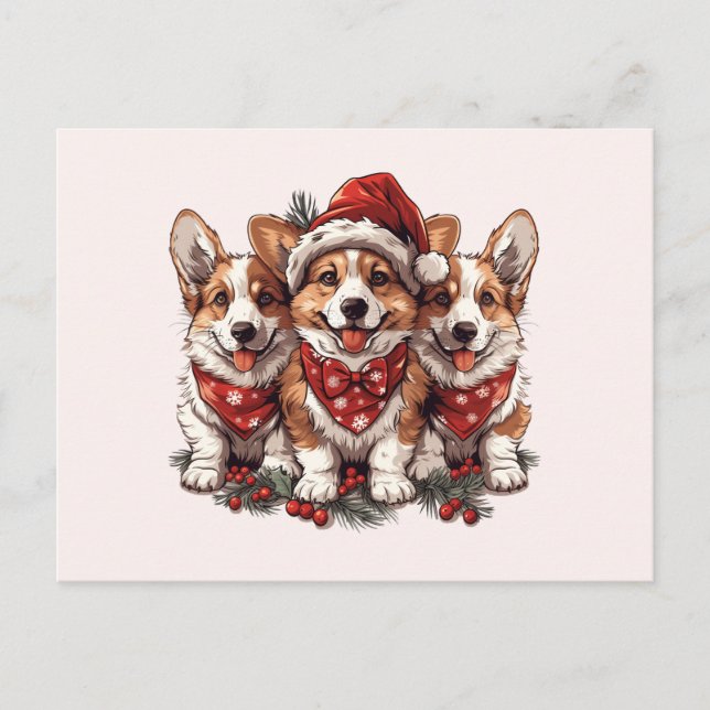 Frohe Weihnachten Pembroke Welsh Corgi Welpen Postkarte (Vorderseite)
