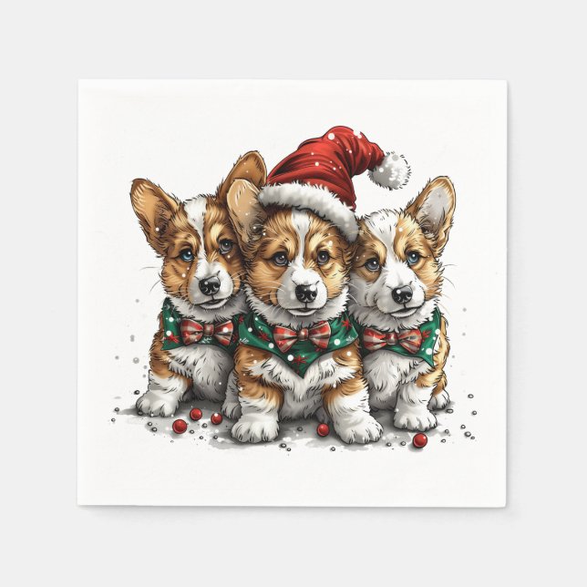 Frohe Weihnachten Pembroke Welsh Corgi Welpen Serviette (Vorderseite)