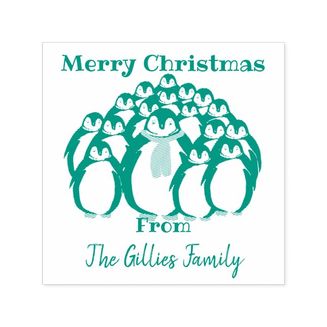 "Frohe Weihnachten" Penguin Familie Permastempel (Design)