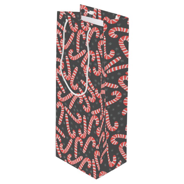 Frohe Weihnachten Peppermint Candy Canes Snowflake Geschenktüte Für Weinflaschen (Vorderseite Schrägansicht)