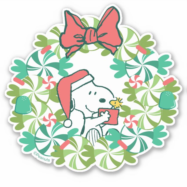 Frohe Weihnachten Peppermint Holiday Wreath Aufkleber (Vorderseite)