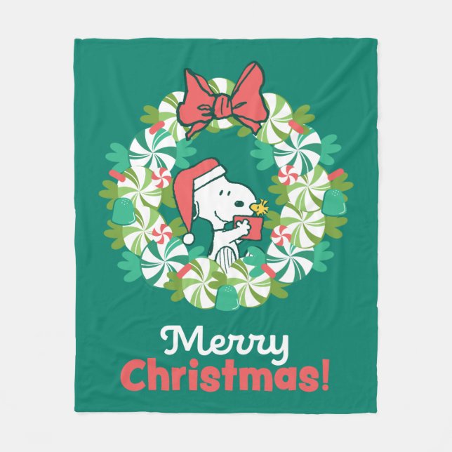 Frohe Weihnachten Peppermint Holiday Wreath Fleecedecke (Vorderseite)