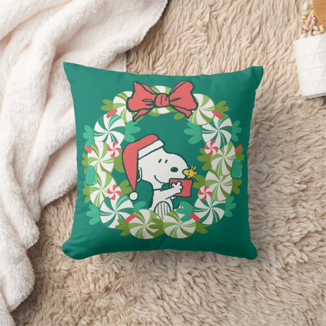 Frohe Weihnachten Peppermint Holiday Wreath Kissen (Decke)