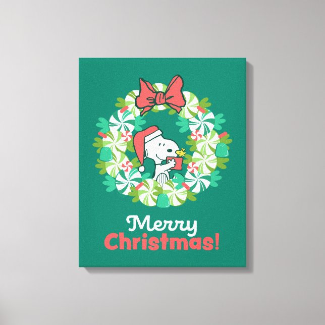 Frohe Weihnachten Peppermint Holiday Wreath Leinwanddruck (Vorderseite)