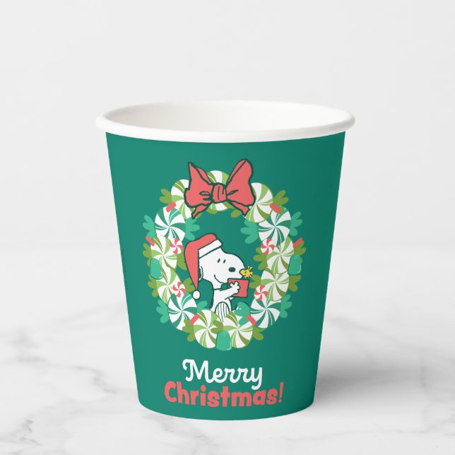 Frohe Weihnachten Peppermint Holiday Wreath Pappbecher (Vorderseite)