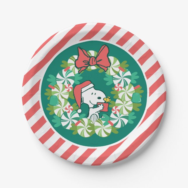 Frohe Weihnachten Peppermint Holiday Wreath Pappteller (Vorderseite)