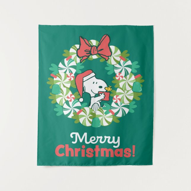 Frohe Weihnachten Peppermint Holiday Wreath Wandteppich (Vorderseite)