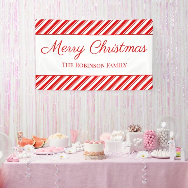 Frohe Weihnachten Peppermint Red Stripe Individuel Banner (Party)