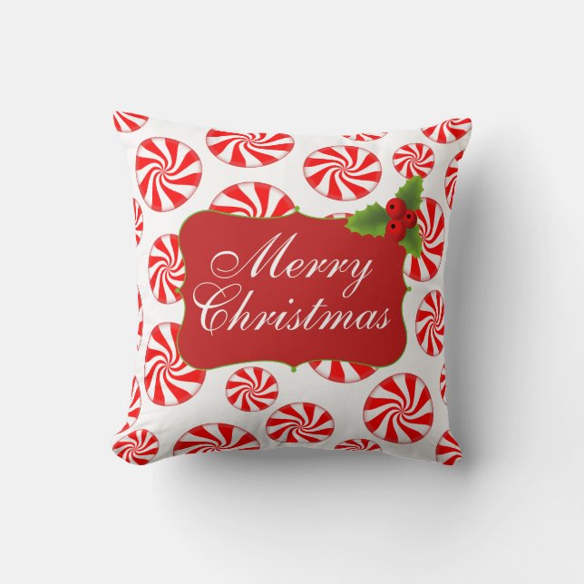 Frohe Weihnachten Peppermint Swirl Candies Kissen (Vorderseite)