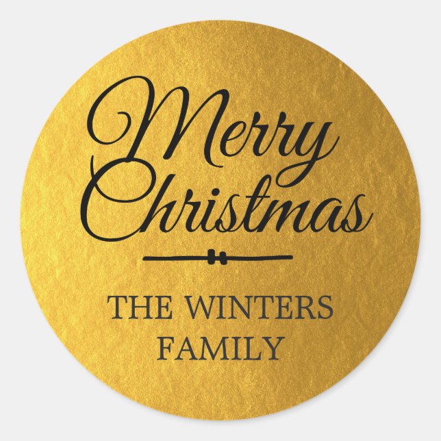 Frohe Weihnachten Personalisiert Gold Umschlag Auf Runder Aufkleber (Vorderseite)
