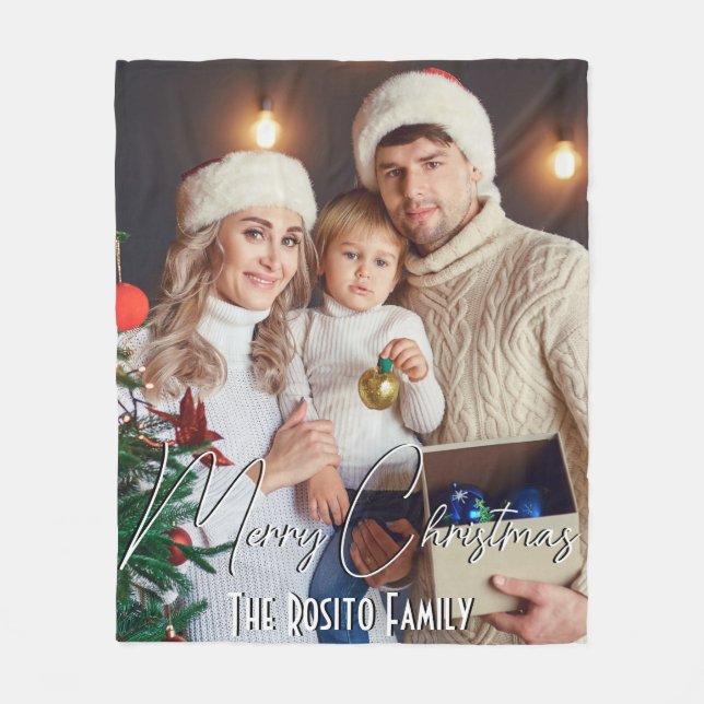 Frohe Weihnachten Personalisiert Name und Foto Fleecedecke (Vorderseite)