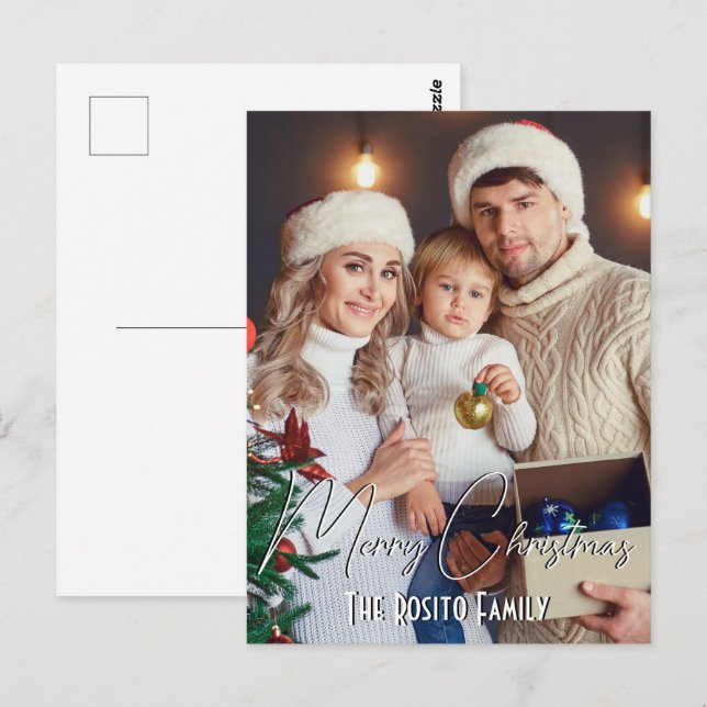 Frohe Weihnachten Personalisiert Name und Foto Postkarte (Vorne/Hinten)