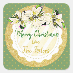 Frohe Weihnachten Personalisiert Poinsettia Sticke Quadratischer Aufkleber