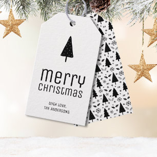 Frohe Weihnachten Personalisiert Weiß und Schwarz Geschenkanhänger