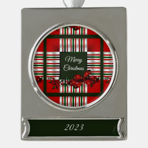 Frohe Weihnachten Personalisierte Metallverzierung Banner-Ornament Silber