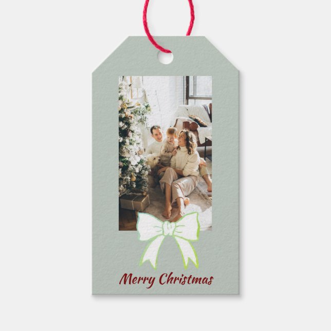 Frohe Weihnachten Personalisierten Foto Bow Gesche Geschenkanhänger (Vorderseite)