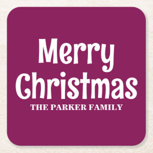 FROHE WEIHNACHTEN PERSONALISIERTER FAMILIENNAME EI RECHTECKIGER PAPPUNTERSETZER