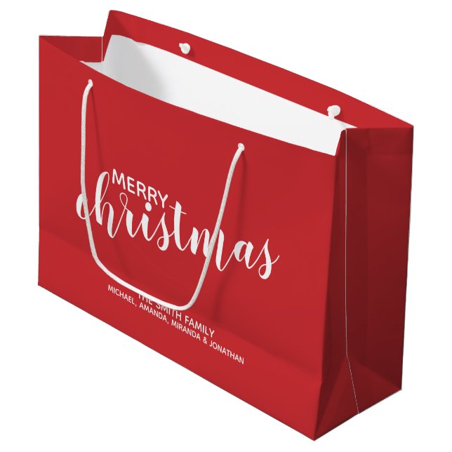 "Frohe Weihnachten" Personalisierter Familienname  Große Geschenktüte (Vorderseite Schrägansicht)