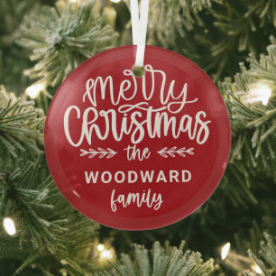 Frohe Weihnachten Personalisierter Familienname Ro Ornament Aus Glas