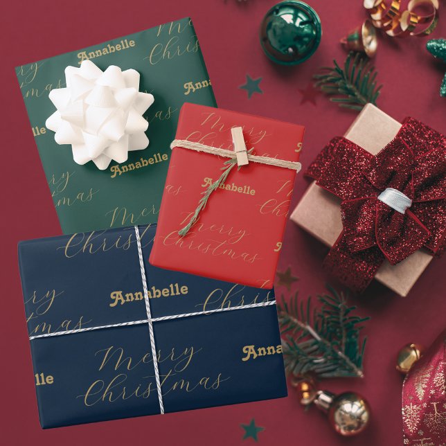 Frohe Weihnachten Personalisierter Name, glücklich Geschenkpapier Set (Von Creator hochgeladen)