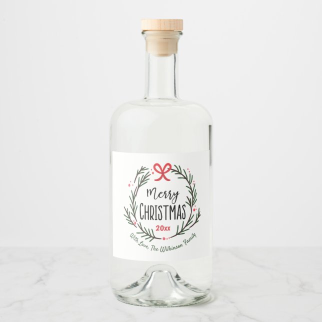 Frohe Weihnachten personalize Holiday Gevor Alkoholflaschenetikett (Vorderseite)