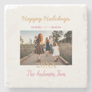 FROHE WEIHNACHTEN PFIRSICH 20XX FAMILIENNAME FOTO STEINUNTERSETZER