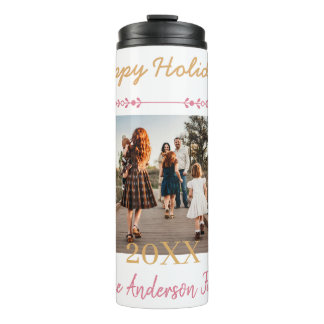 FROHE WEIHNACHTEN PFIRSICH 20XX FAMILIENNAME FOTO THERMOSBECHER