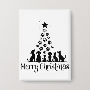 Frohe Weihnachten Pfotenbaum Hunde Liebhaber Katze Button