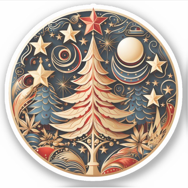 Frohe Weihnachten Phantastische Round Xmas Tree De Aufkleber (Vorderseite)