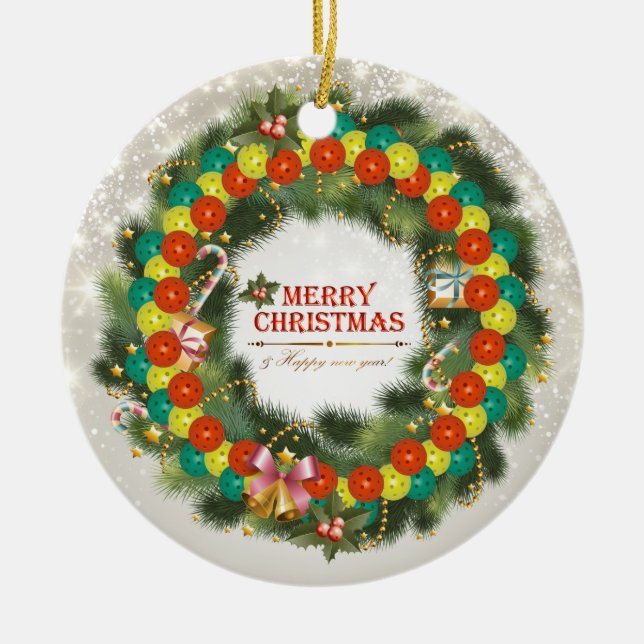 Frohe Weihnachten Pickleball 1 Verzierung Keramik Ornament (Vorne)