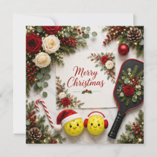Frohe Weihnachten Pickleball Floral Grußkarte