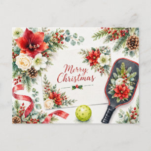 Frohe Weihnachten Pickleball Floral Grußkarte Postkarte